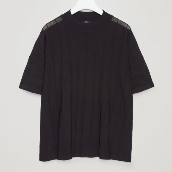 COS Oversized Stitch Tee Top Sheer Minimalist High crew neck Sz L - Picture 4 of 16
